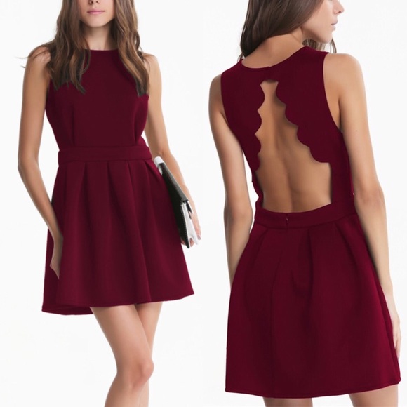 Maroon open back skater dress new - Picture 2 of 8